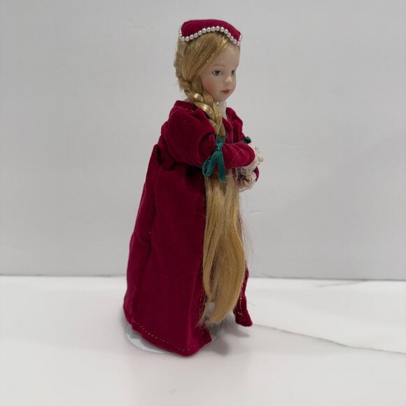 Danbury Mint Rapunzel Porcelain Doll Storybook Red Dress Stand Box 8.5" - Picture 6 of 10